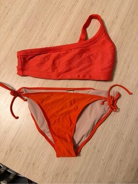 Old Navy One-Shoulder Ribbed Bikini Set - Bright Orange